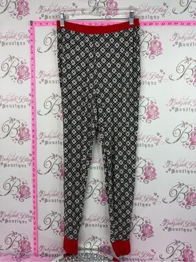La Vie En Rose Black & White Patterned Pajama Pants with Red Waistband
